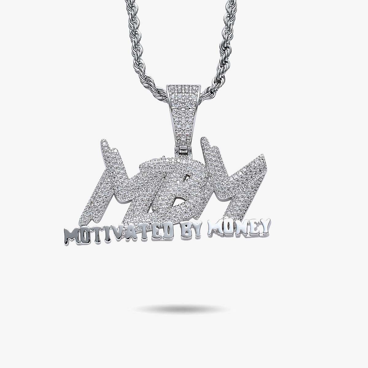 Iced MBM Pendant White Gold 47mm Wide | SPICEUP Studio