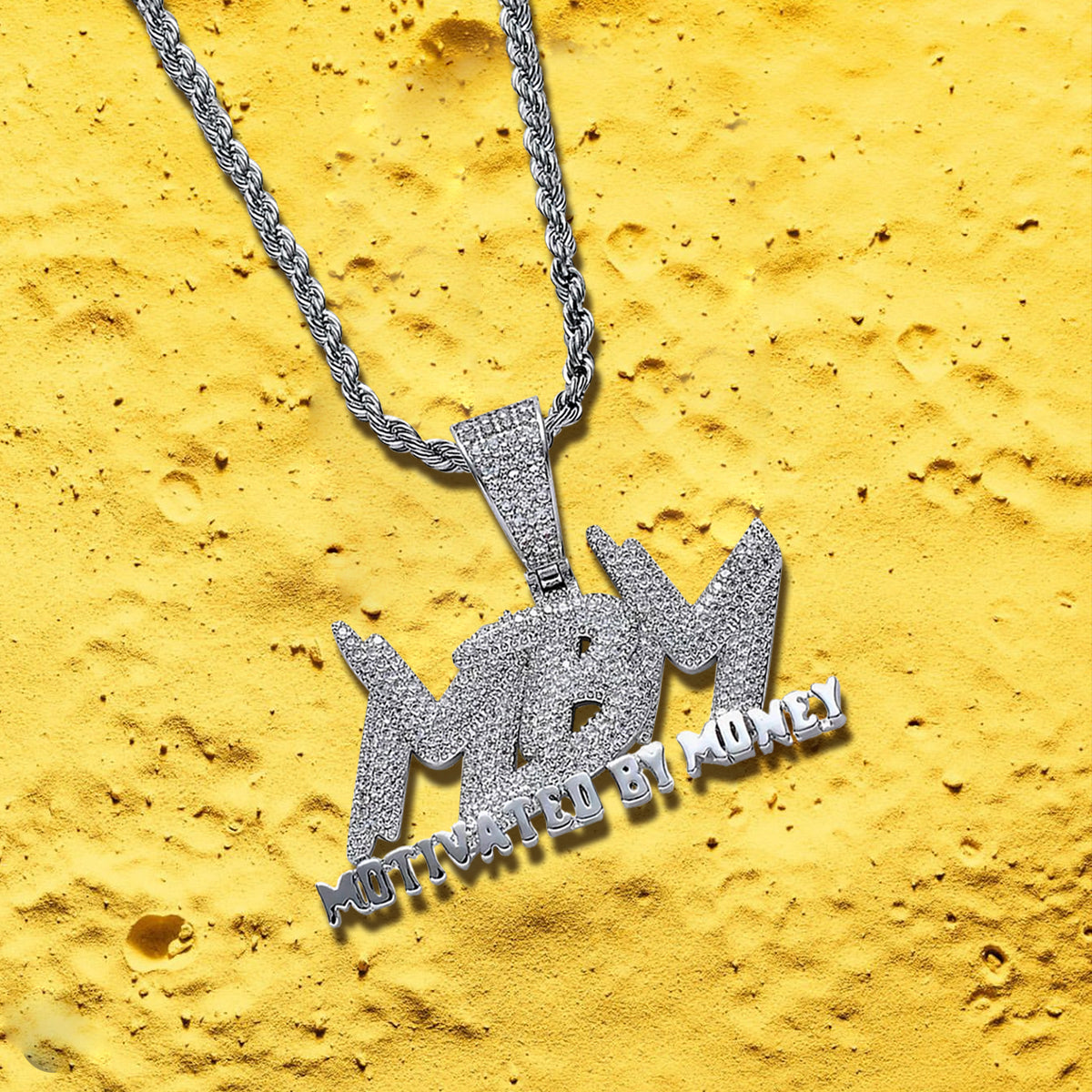 Iced MBM Pendant in White Gold - SPICEUP