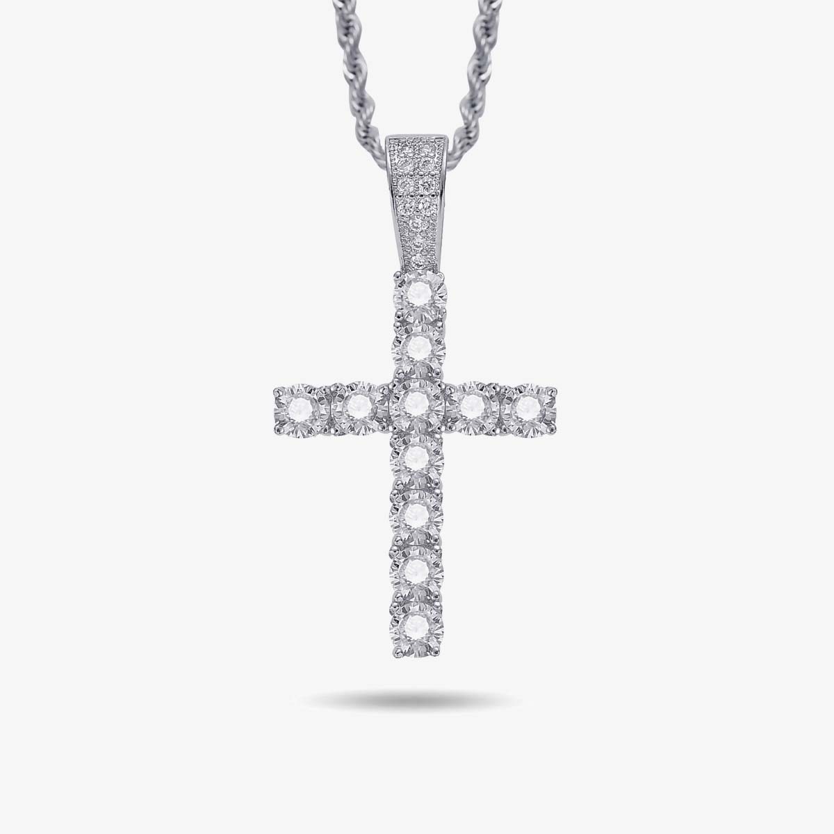 Brilliant Cut Cross Pendant in White Gold - SPICEUP