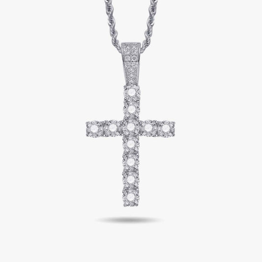 Brilliant Cut Cross Pendant in White Gold - SPICEUP