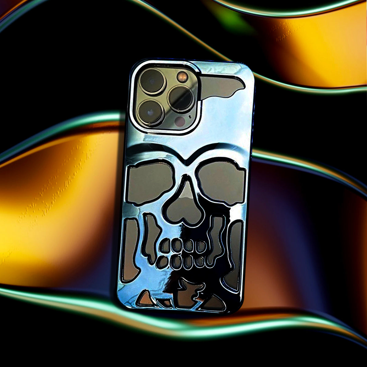 Reflective Phone Case | Metal Skeleton Skull Blue Reflective Phone Case | Metal Skeleton Skull Blue