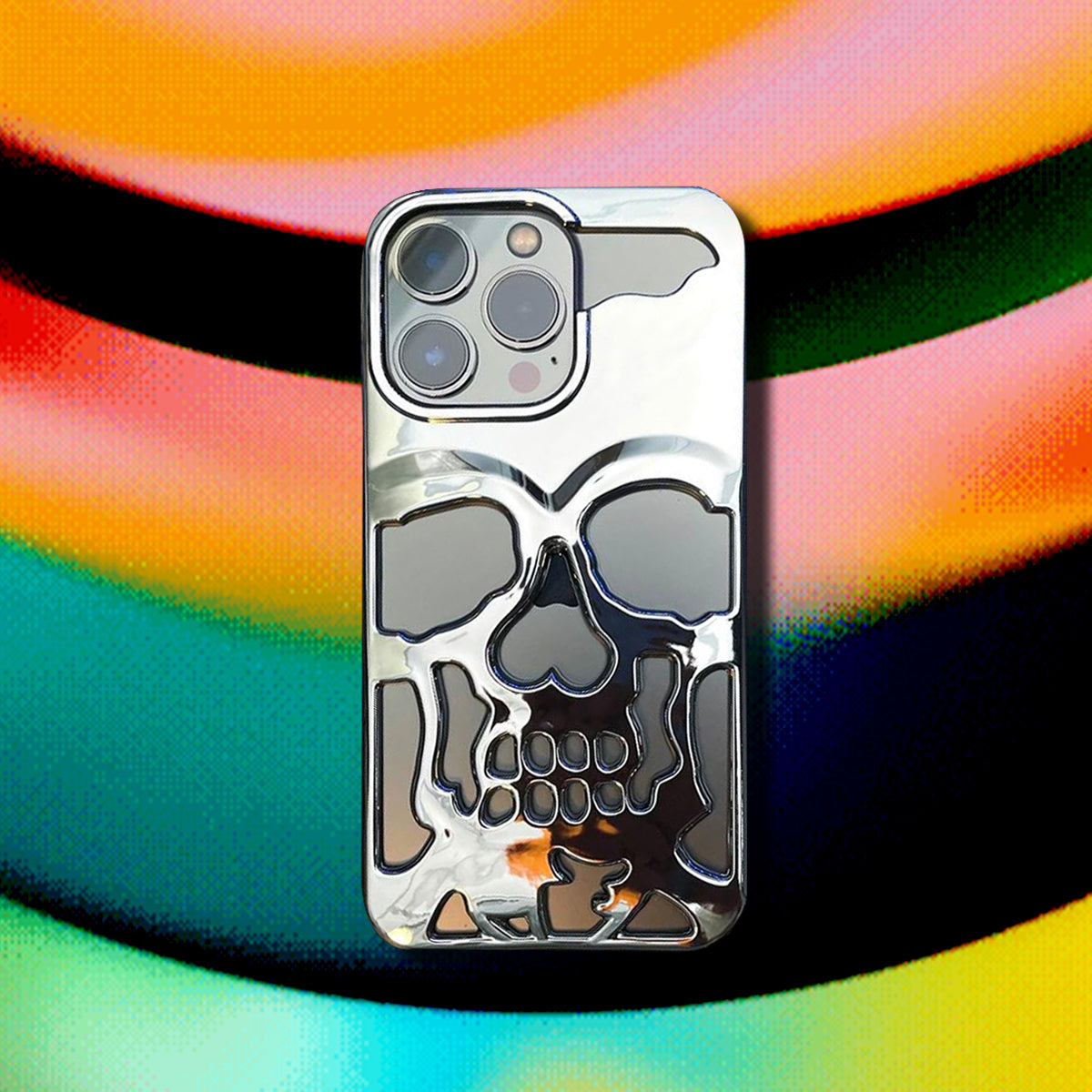 Reflective Phone Case | Metal Skeleton Skull Silver - SPICEUP