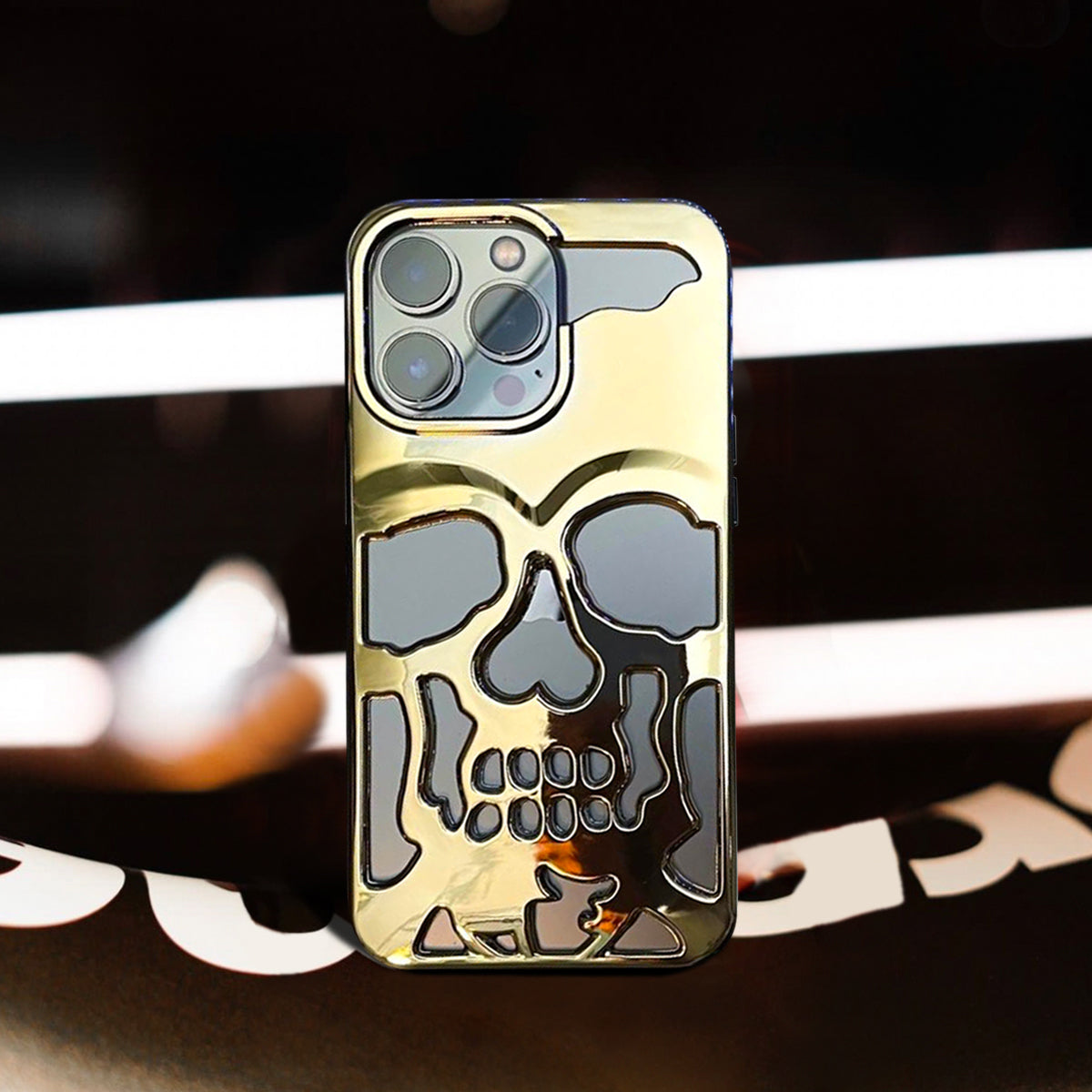 Reflective Phone Case | Metal Skeleton Skull Gold - SPICEUP